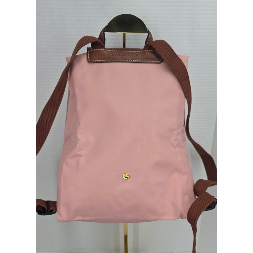 Longchamp Pink Nylon Backpack with Brown Leather Flap - Picture 2 of 8